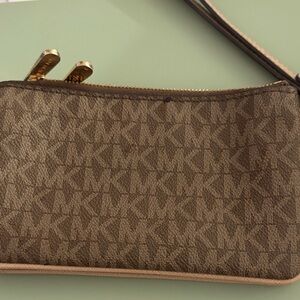 Michael Kors Monogram Tan Wristlet